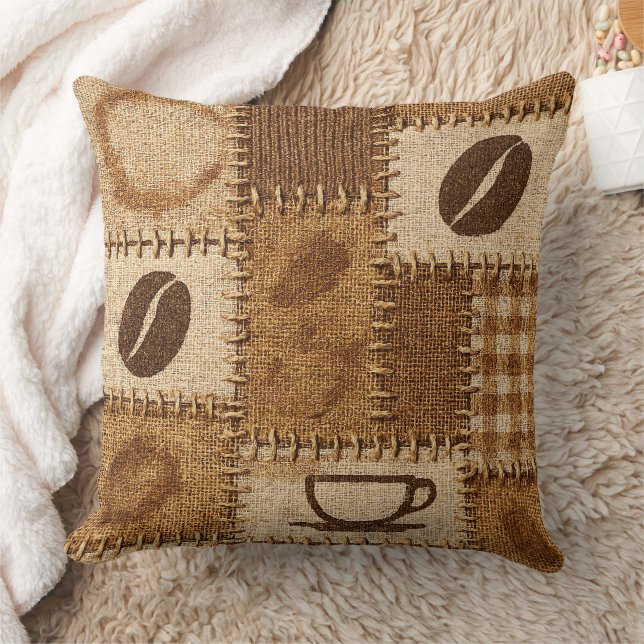 Almofada Rustic Coffee Patchwork Quilted Throw Pillow (Cobertor)