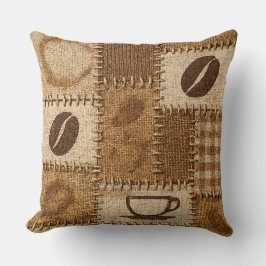 Almofada Rustic Coffee Patchwork Quilted Throw Pillow