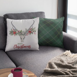 Almofada Rustic Country Reindeer Skull Xadrez Natal