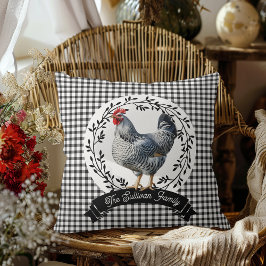 Almofada Rustic Country Rooster Chicken BW Gingham Checks