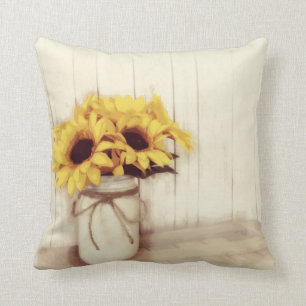 Almofada Rustic Country Sunflower Mason Jar Travesseiro dec