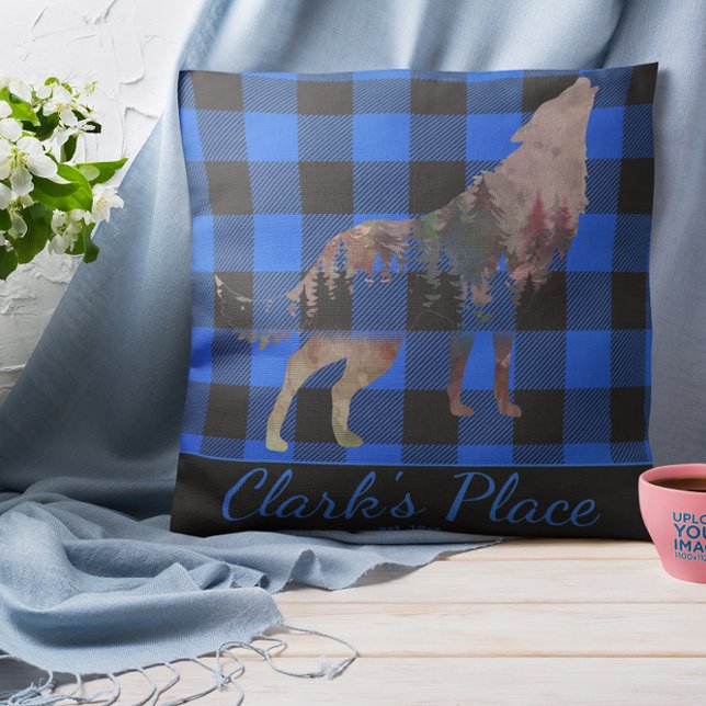 Almofada Rustic Custom Blue Buffalo Xadrez Wolf Wilderness (Criador carregado)