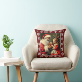 Almofada Rustic Cute Vintage Snowflakes Santa Claus Winter