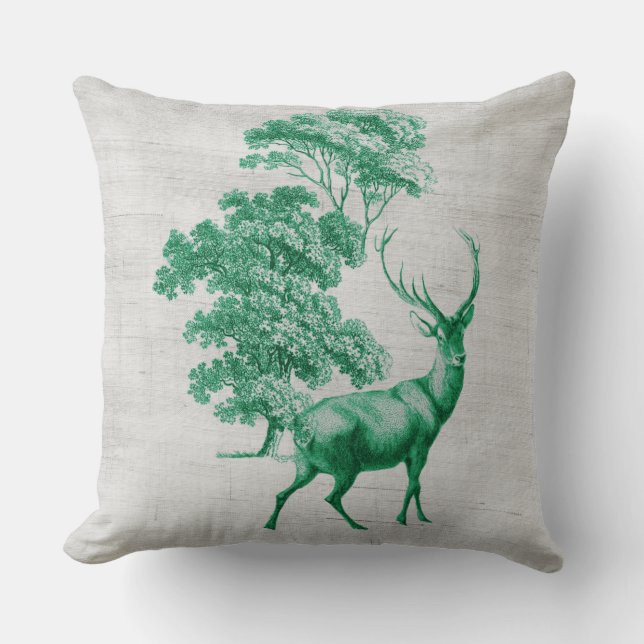 Almofada Rustic Deer on Canvas Grain Sack Green (Frente)