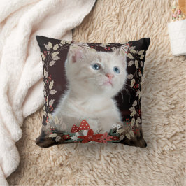 Almofada Rustic deixa Cat Pet Photo Wreath Natal
