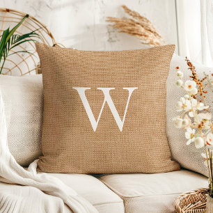Almofada Rustic Faux Jute Burlap Monogramed