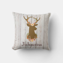 Almofada Rustic Floral Deer Buck Antlers Sobre Madeira