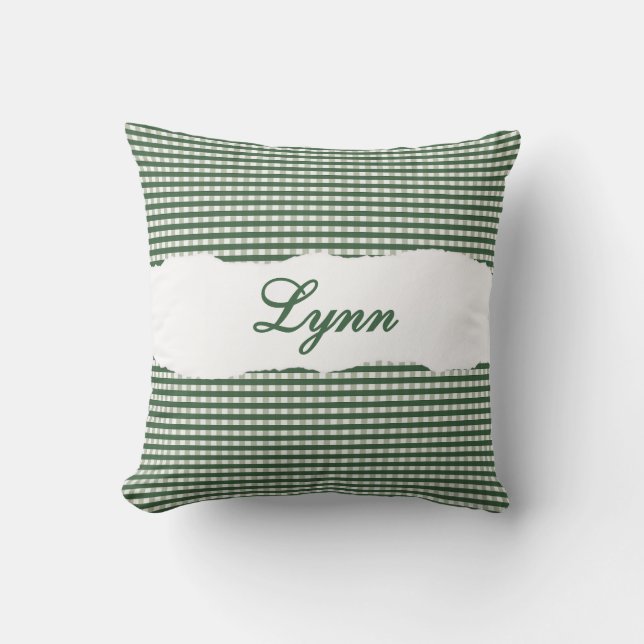 Almofada Rustic Green Gingham Personalized Name (Frente)