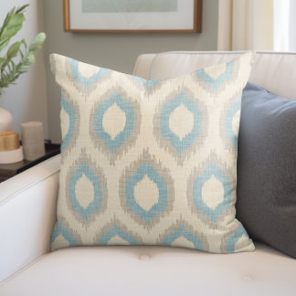 Almofada Rustic Linen Beige e Blue Ikat Impressão
