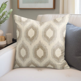 Almofada Rustic Linen Beige e Taupe Ikat Impressão