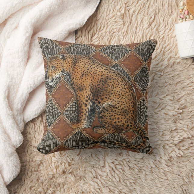 Almofada Rustic Modern Vintage Leopard Animais Selvagens Af (Cobertor)