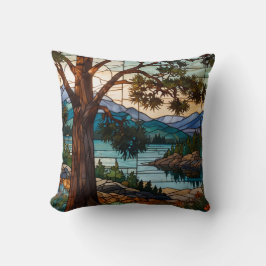 Almofada Rustic mountain range landscape stain glass 