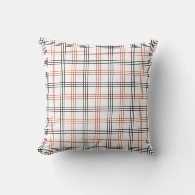 Almofada Rustic Orange, White & Black Plaid Throw Pillow (Frente)