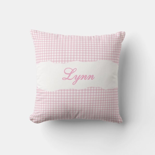 Almofada Rustic Pink Gingham Personalized Name (Frente)