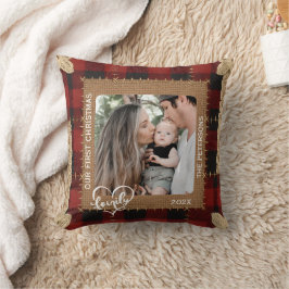 Almofada Rustic Red Buffalo Plaid First Christmas Family