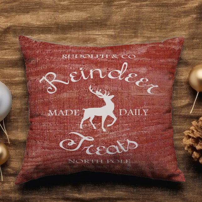 Almofada Rustic Red Reindeer Tret Add Name (Criador carregado)