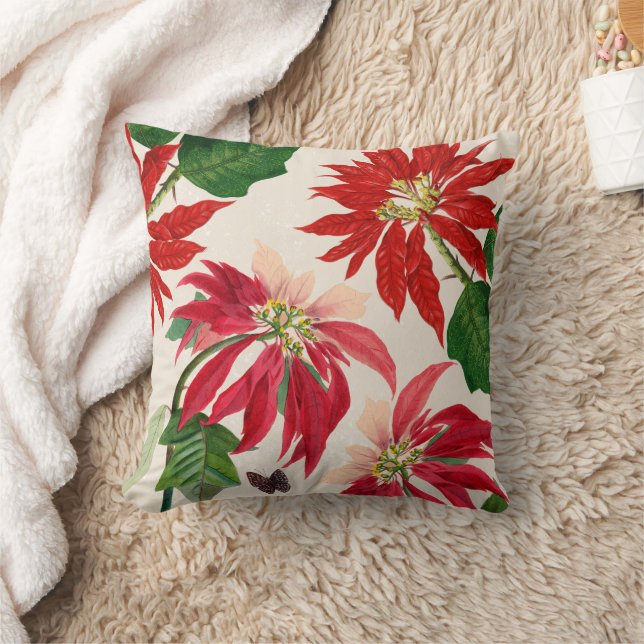 Almofada Rustic Red Watercolor Poinsettia Floral Greenery (Cobertor)