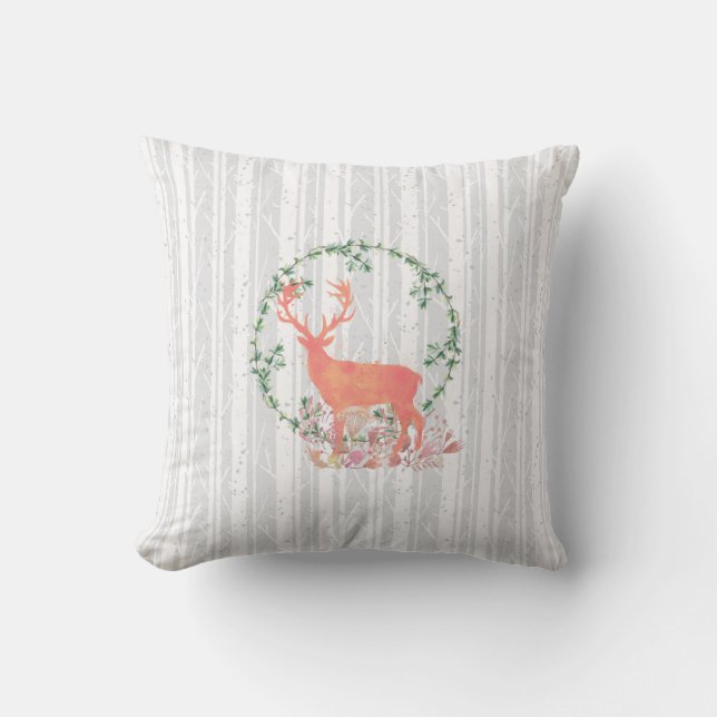 Almofada Rustic Reindeer Boho Watercolor (Frente)