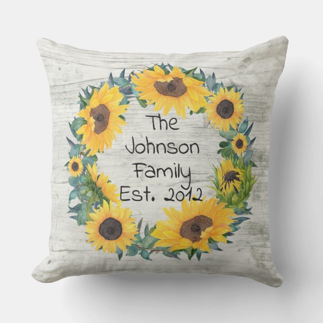 Almofada Rustic Sunflower Floral Personals Family Name O (Frente)