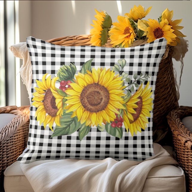 Almofada Rustic Sunflower Gingham Cushion (Criador carregado)