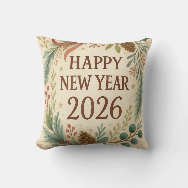 Almofada rustic throw pillow for happy new year 2026 (Frente)