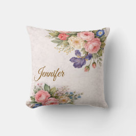 Almofada Rustic Vintage Personalized Floral Rose Design    