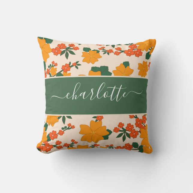 Almofada Rustic Vintage Wildflower Orange Floral (Frente)