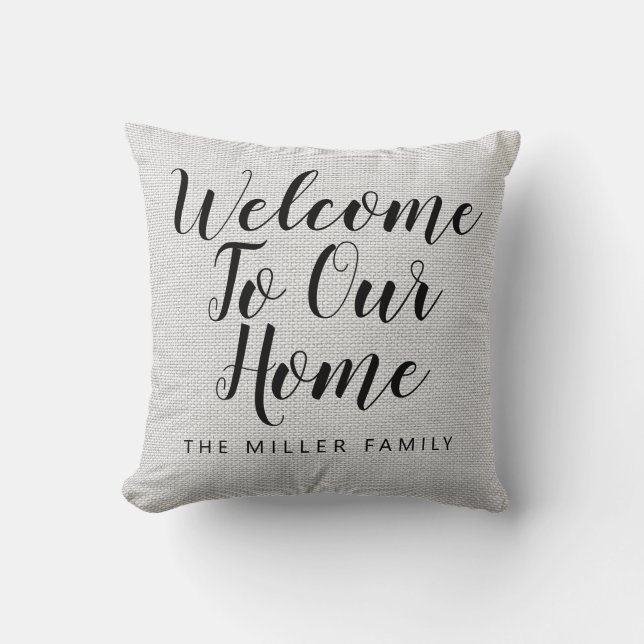 Almofada Rustic Welcome To Our Home Custom Family Name (Frente)
