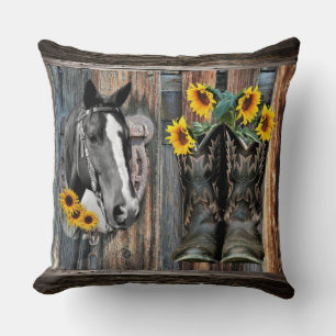 Almofada Rustic Western Horse Cowboy Botas Sunflower