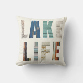 Almofada Rustic Wooden Planks "LAKE LIFE" Throw Pillow