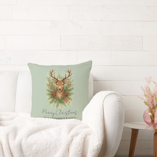 Almofada Rustic Woodland Deer Head with Winter Foliage -  (Sofá)