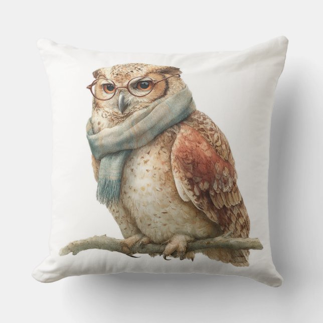 Almofada Rustic Woodland Owl Christmas Throw Pillow (Frente)