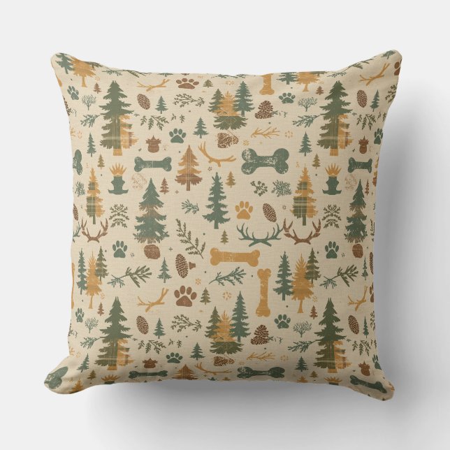 Almofada Rustic Woodland Throw Pillow – Lodge‑Inspired Pet (Frente)