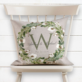 Almofada Rustic Wreath Green Monogramas Keepsael