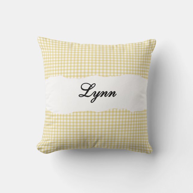 Almofada Rustic Yellow Gingham Personalized Name (Frente)