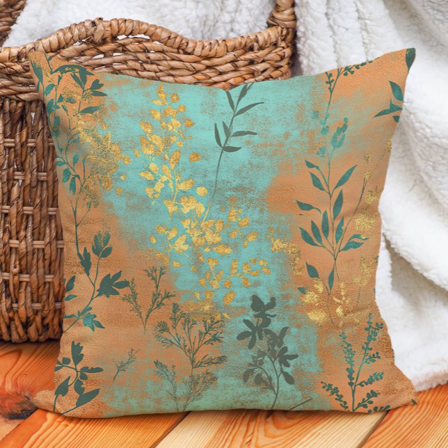 Almofada Rústico Boho Chic Sudoeste Terracota Turquesa (Rustic Southwestern Boho Chic Terracotta Turquoise Throw Pillow)