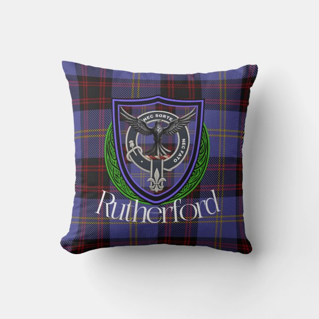 Almofada Rutherford Scottish Clan Tartan & Crest (Frente)