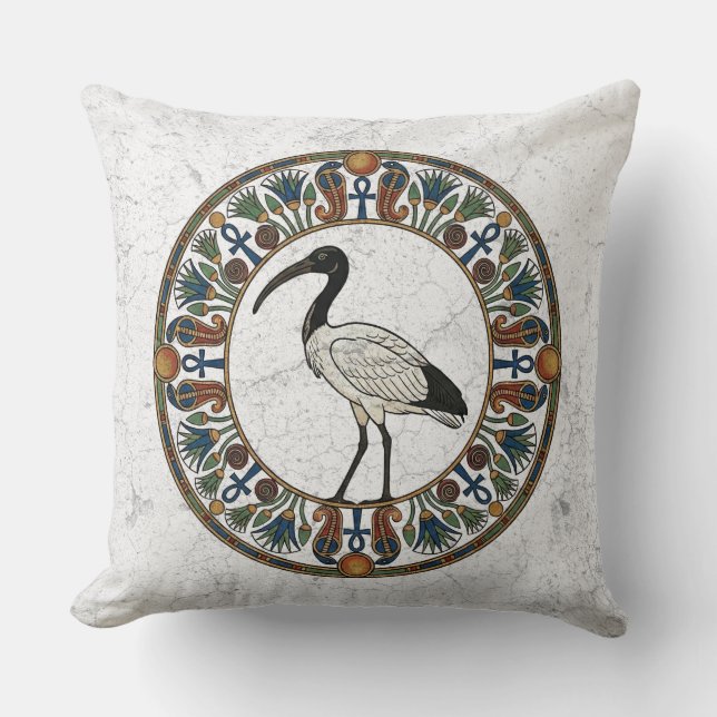 Almofada Sacred Ibis of Thoth: God of Wisdom Ancient Egypt (Frente)