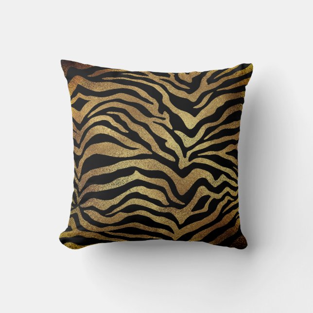 Almofada Safari African Dourado Glam Zebra Pele Animal Blac (Frente)