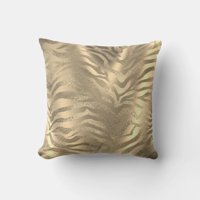 Almofada Safari African Dourado Glam Zebra Pele Animal Sepi (Frente)