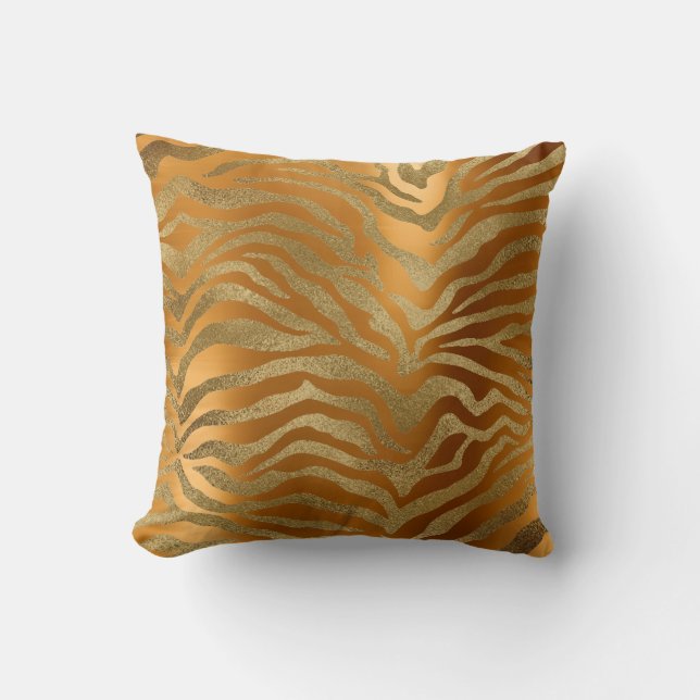 Almofada Safari African Steel Dourado Glam Zebra Pele Anima (Frente)