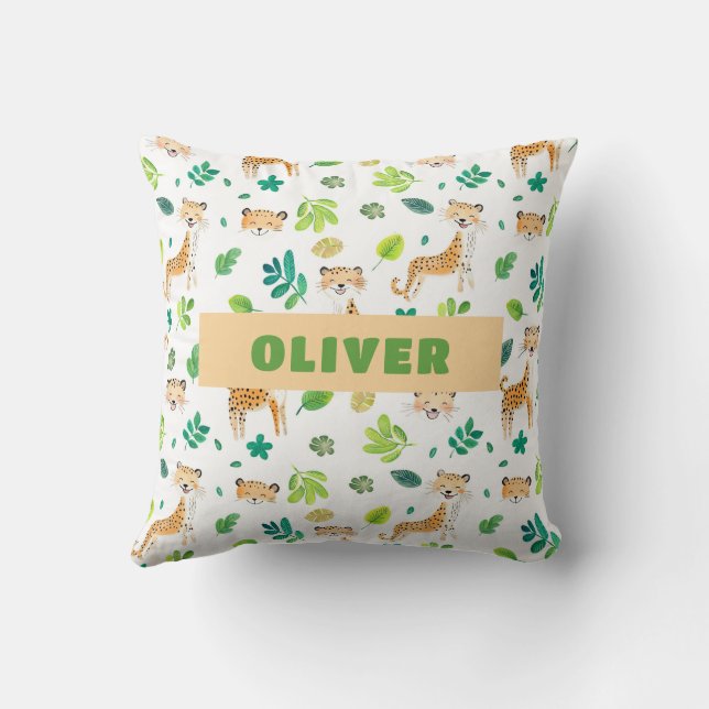 Almofada Safari Animal Nursery Room Cute Wildlife Patterno (Verso)