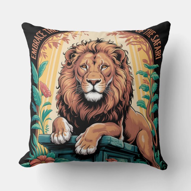 Almofada Safari Spirit Majestic Lion with Floral Jungle  (Frente)