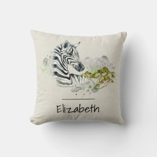 Almofada Safari Zebra Selvagem Animais Exóticos Em Aquarela