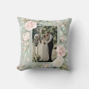 Almofada Sage Green Blush Watercolor Foto Floral Weddin G
