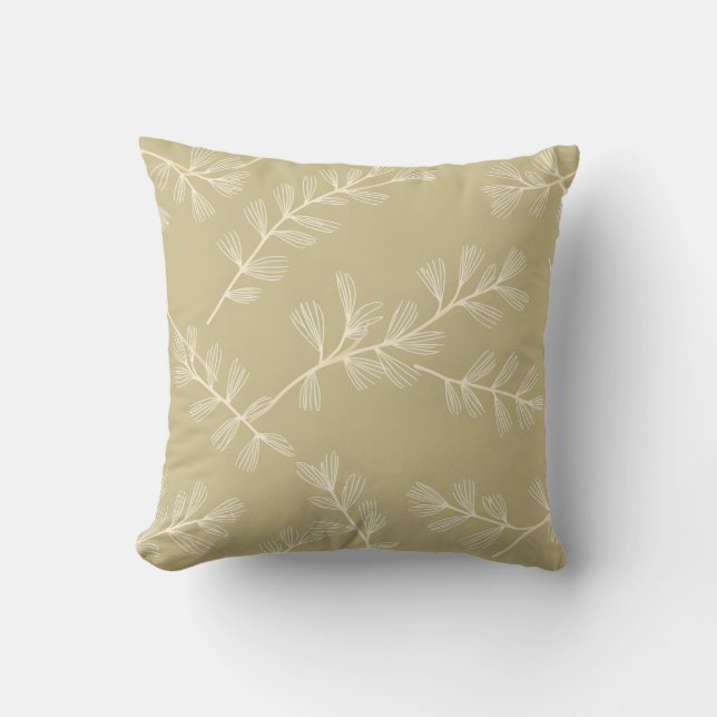 Almofada Sage Green Botanical Pattern Cream Hand Drawn Leaf (Frente)