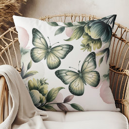 Almofada Sage Green Butterfly Throw Pillow