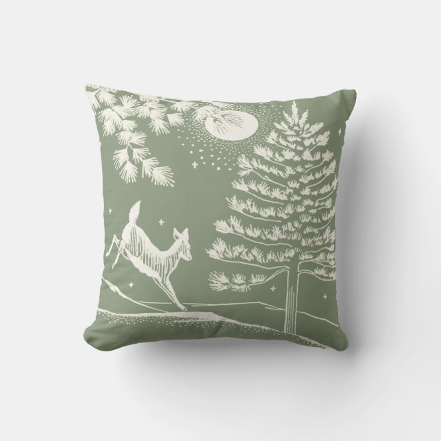 Almofada Sage Green Deer In The Snow Travesseiro decorativo (Frente)
