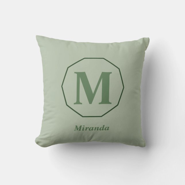 Almofada Sage Green elegant monograma name personalizado (Frente)