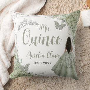 Almofada Sage Green Floral Brown Girl Silver 15 Quinceañera